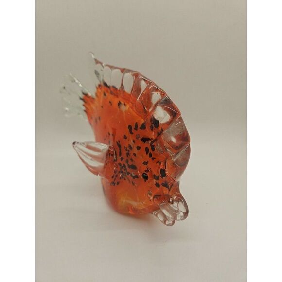 Vintage Art Glass Fish Red Orange Swirl w/ Gold Flecks Hone Decor Accent - Picture 4 of 6